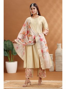 Cotton Culture - Women Poly Silk Solid Cream Kurta with Pant and Dupatta (Set of 3)