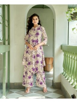 MOJILAA - Women Cotton Blend Printed Purple Co-Ord (Set of 2)