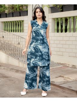 MOJILAA - Women Rayon Abstract Blue Co-Ord (Set of 2)