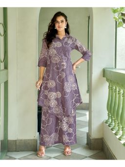 MOJILAA - Women Cotton Blend Printed Lavender Co-Ord (Set of 2)