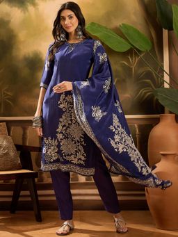 Vastramyaa - Women Crepe Printed Blue Kurta with Pant and Dupatta (Set of 3)