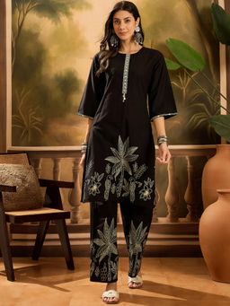 Vastramyaa - Women Pure Cotton Printed Black Kurta with Palazzo (Set of 2)