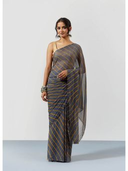 Sutra Attire - Grey Chiffon Saree in Rajasthani Leheriya with Unstitched Blouse