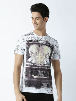 Huetrap - Mens Round Neck Half Sleeves White T-shirt