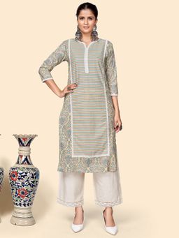 Vbuyz - Women's Printed Straight Cotton Multicolor Stitched Kurta (vf-ku-1914)