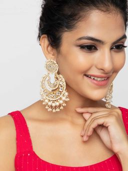 Indya - Gold Multi Layer Kundan Pearl Dangler Earrings