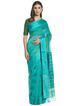 Fabindia - Teal Maheshwari Cotton Silk Sari