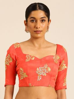 Ethnovog - Ready To Wear Rust Chinon Embellished Blouse