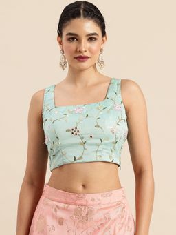 Ethnovog - Ready To Wear Sea Green Embroidered Sleeveless Blouse