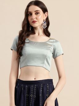 Ethnovog - Ready To Wear Grey Art Silk Round Neck Blouse