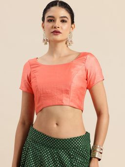 Ethnovog - Ready To Wear Peach Art Silk Round Neck Blouse