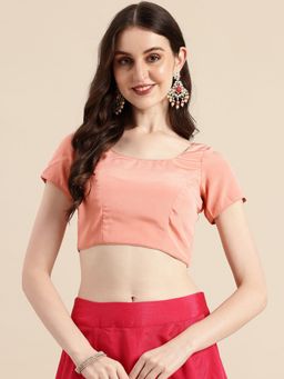 Ethnovog - Ready To Wear Peach Art Silk Round Neck Blouse