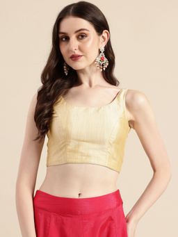 Ethnovog - Ready To Wear Beige Taffeta Sleeveless Blouse