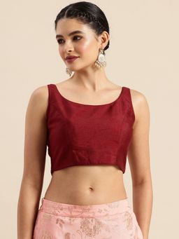 Ethnovog - Ready To Wear Maroon Dupion Silk Sleeveless Blouse