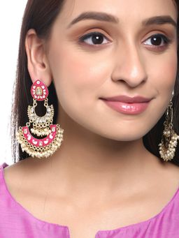 Yellow Chimes - Gold Plated Enamel Handpainted Design Chandbali Earrings