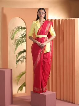 Beatitude - Red Handspun Cotton Saree with Unstitched Blouse
