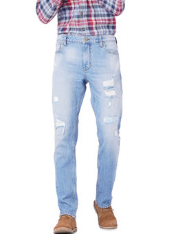 Jack & Jones - Light Blue Low Rise Liam Torn Skinny Jeans