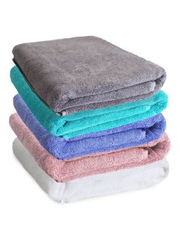 Heelium - Bamboo Bath Towel, Absorbent & Odour Free,140x70cm,Set of 5 (Peach,Grey,Teal,White,Iris)
