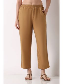 Biba - Women Mustard Viscose Rayon Relaxed Solid Pant