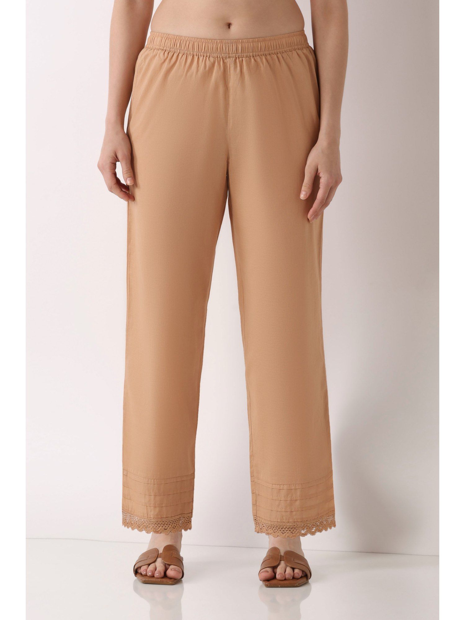 biba Women Beige Cotton Relaxed Pant-picture-12