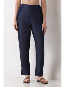 Biba - Women Navy Blue Tencel Slim Pant