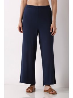 Biba - Women Navy Blue Viscose Lycra Relaxed Palazzos