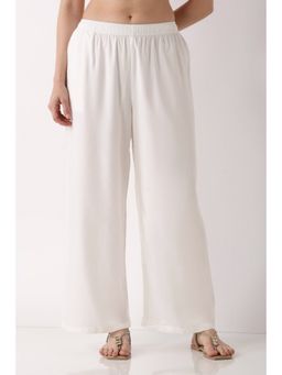Biba - Women White Viscose Rayon Straight Palazzos