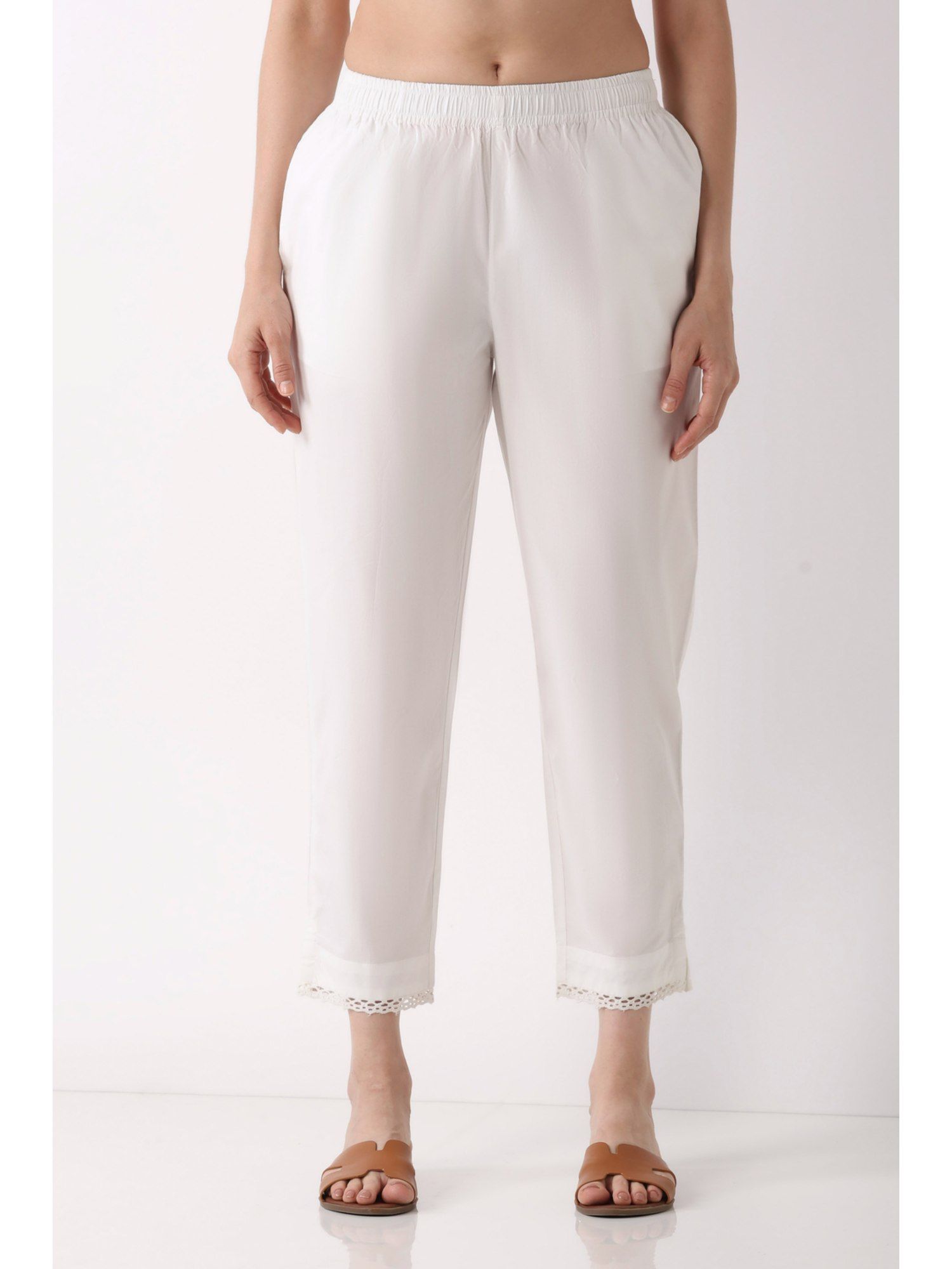 biba Women White Cotton Slim Pant-picture-12