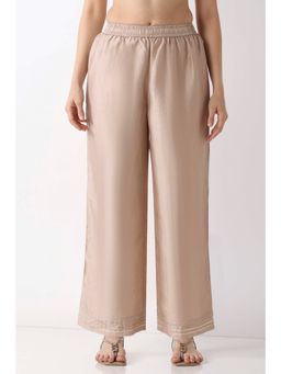 Biba - Women Beige Art Silk Straight Palazzos