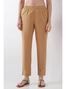 Biba - Women Gold-Toned Cotton Solid Fitted Pant