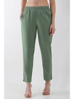 Biba - Women Green Cotton Solid Fitted Pant