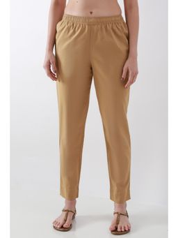 Biba - Women Beige Cotton Slim Pant