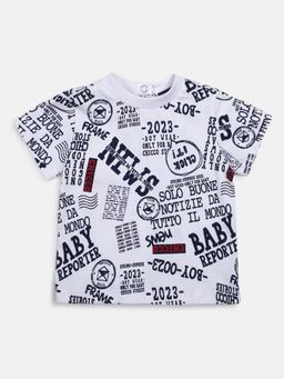 Chicco - Boys White & Blue Printed Short Sleeve T-Shirt