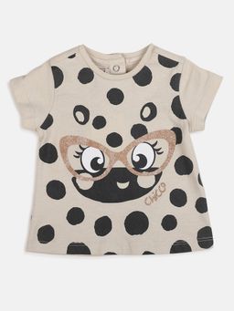 Chicco - Girls Light Beige Printed Short Sleeve T-Shirt
