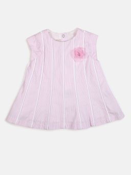 Chicco - Girls White & Pink Striped Short Sleeve Dress
