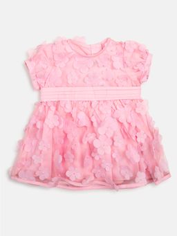 Chicco - Girls Light Pink Embroidered Short Sleeve Dress