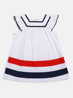 Chicco - Girls White & Blue Solid Ruffle Sleeve Dress