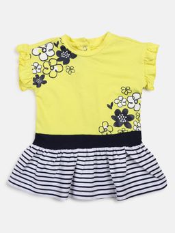Chicco - Girls Medium Yellow Printed Ruffle Sleeve Dress