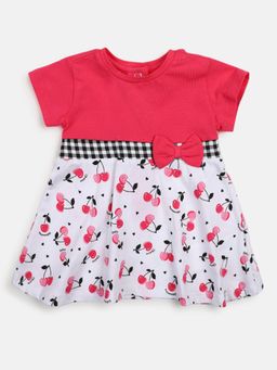 Chicco - Girls White & Pink Printed Short Sleeve Dress