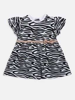 Chicco - Girls White & Black Animal Printed Short Sleeve Dress