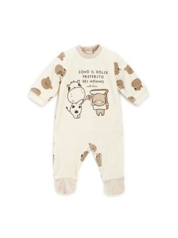 Chicco - Unisex Beige Printed Nappy Opening Rompers