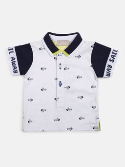 Chicco - Boys White & Blue Printed Short Sleeve Polo T-Shirt