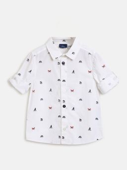 Chicco - Boys White Printed Long Sleeve Shirt