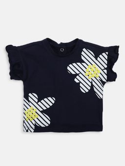 Chicco - Girls Navy Blue Printed Short Sleeve Top