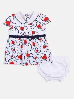 Chicco - Girls White Printed Dress With Pantie (Set of 2)