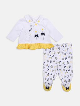 Chicco - Girls White Printed Top With Pant (Set of 2)