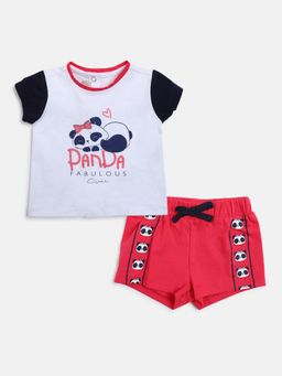 Chicco - Girls White Printed T-Shirt With Shorts (Set of 2)