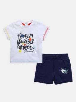 Chicco - Boys White Printed T-Shirt With Shorts (Set of 2)