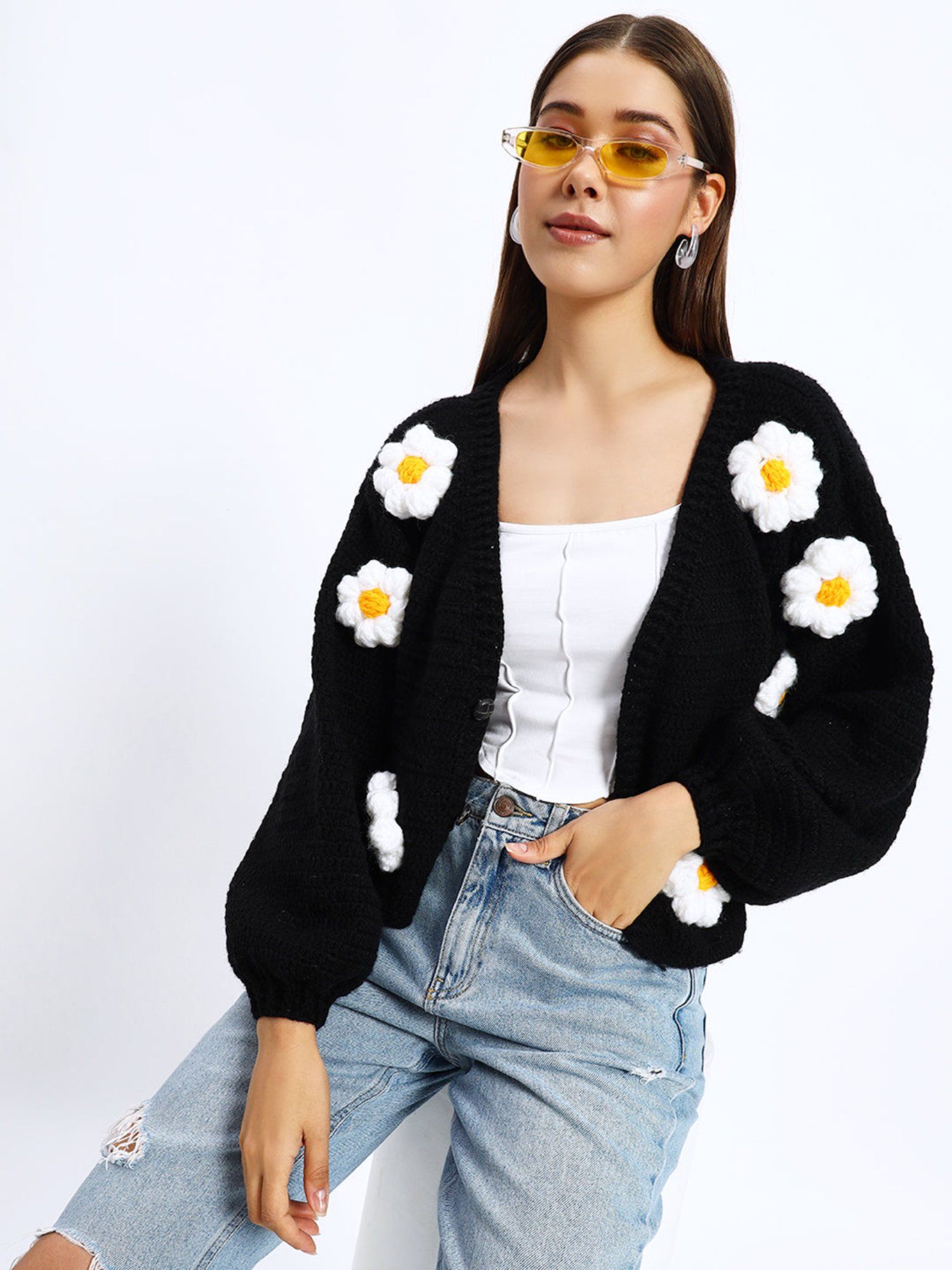 it-dogsデイジーカーディガン　XS Buy SUGERCANDY Black Yellow Daisy Cardigan (XS) Online