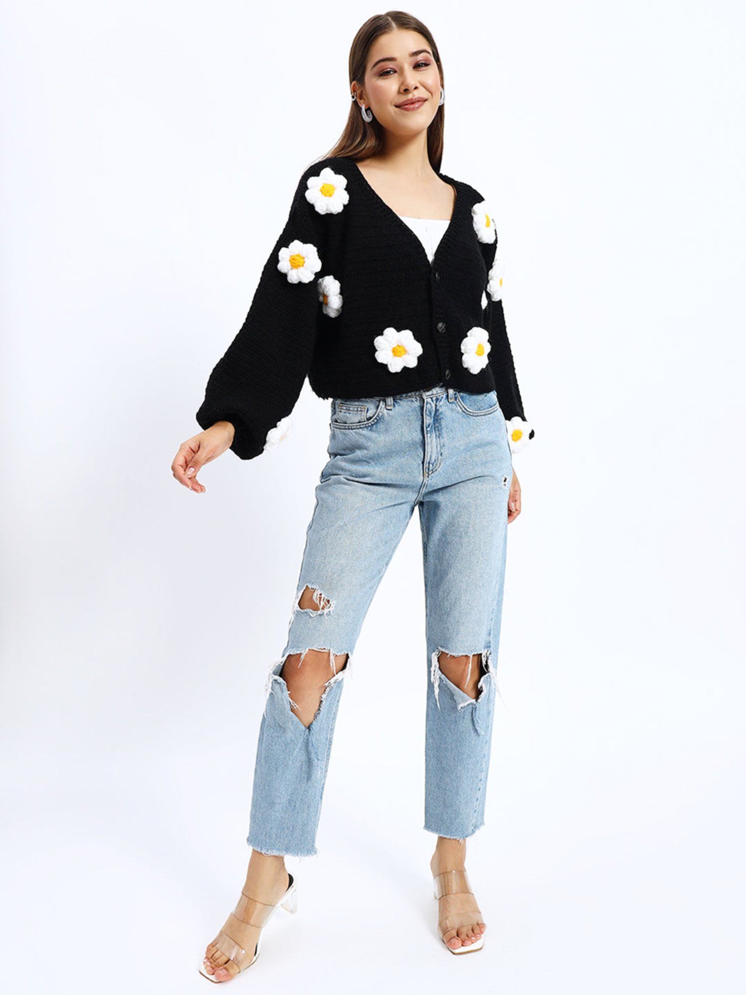 Buy SUGERCANDY Black Yellow Daisy Cardigan (XS) Online
